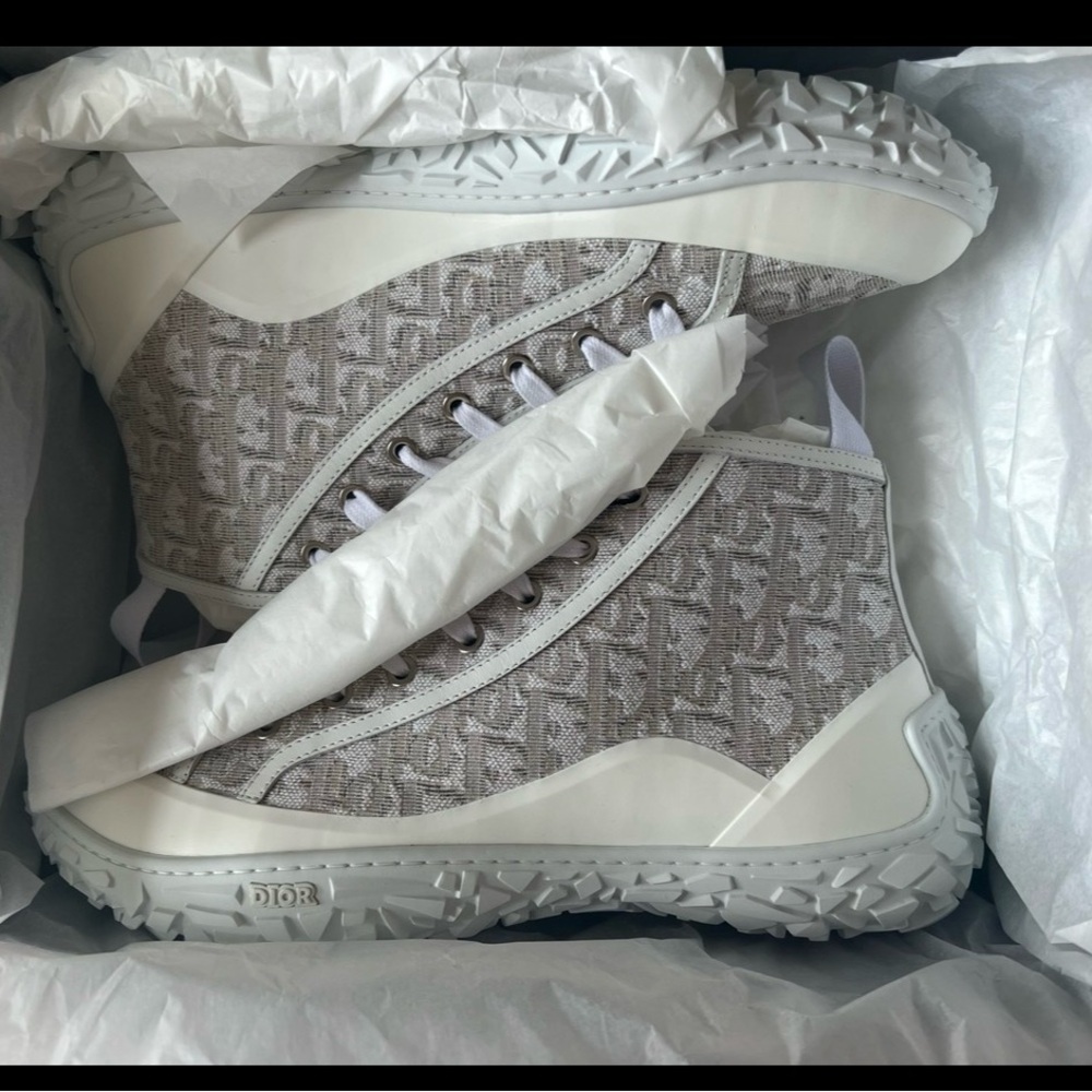 Dior Monogram High-Top Sneakers in Gray and White